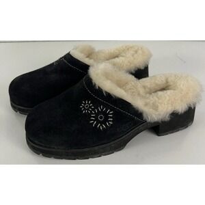 UGG Womens Mules Clogs Shearling Navy Blue Size 6 Slip on Heel Chunky Y2K